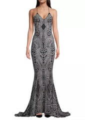 Norma Kamali Dotted Stretch Mermaid Fishtail Gown