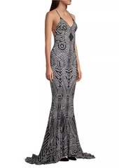 Norma Kamali Dotted Stretch Mermaid Fishtail Gown