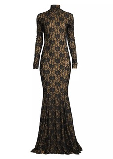 Norma Kamali Floral Lace & Open Back Gown