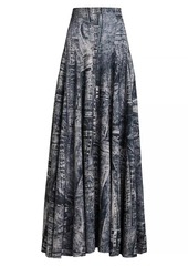 Norma Kamali Grace Print A-Line Long Skirt