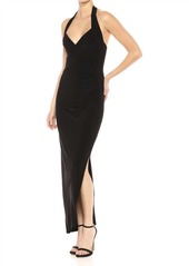 Norma Kamali Halter Sweetheart Side Drape Gown In Black