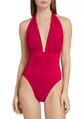 Norma Kamali Halterneck Plunge One-Piece Swimsuit