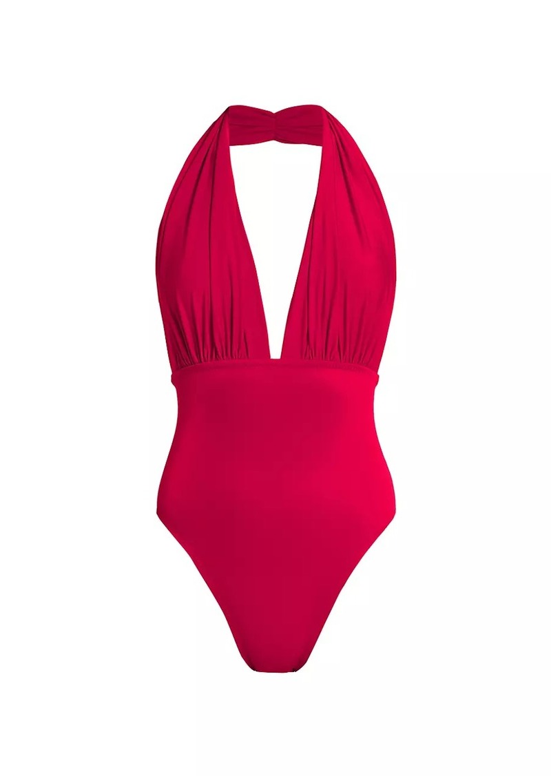 Norma Kamali Halterneck Plunge One-Piece Swimsuit