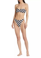 Norma Kamali Luca Striped High-Waist Bikini Bottom