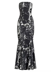 Norma Kamali Marble Strapless Fishtail Gown