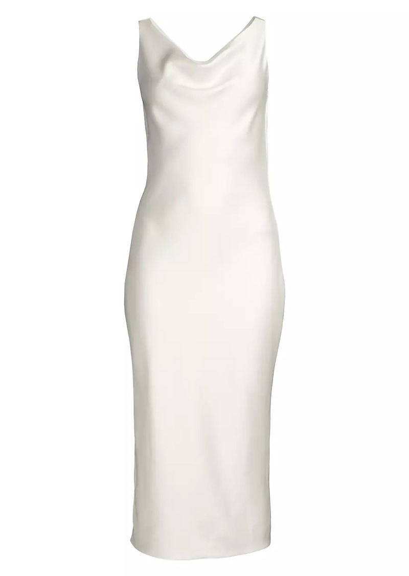 Norma Kamali Maria Cowl-Neck Satin Midi-Dress