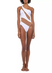Norma Kamali Mesh Insert One-Shoulder One-Piece Swimsuit