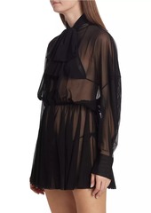 Norma Kamali Mesh Tie-Neck Minidress