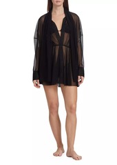 Norma Kamali Mesh Tie-Neck Minidress