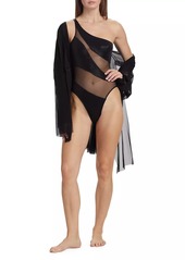 Norma Kamali Mio One-Shoulder Mesh One-Piece Swimsuit