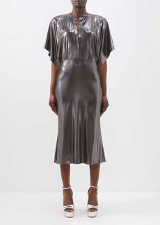 Norma Kamali - Obie Cape-sleeve Lamé Midi Dress - Womens - Dark Grey