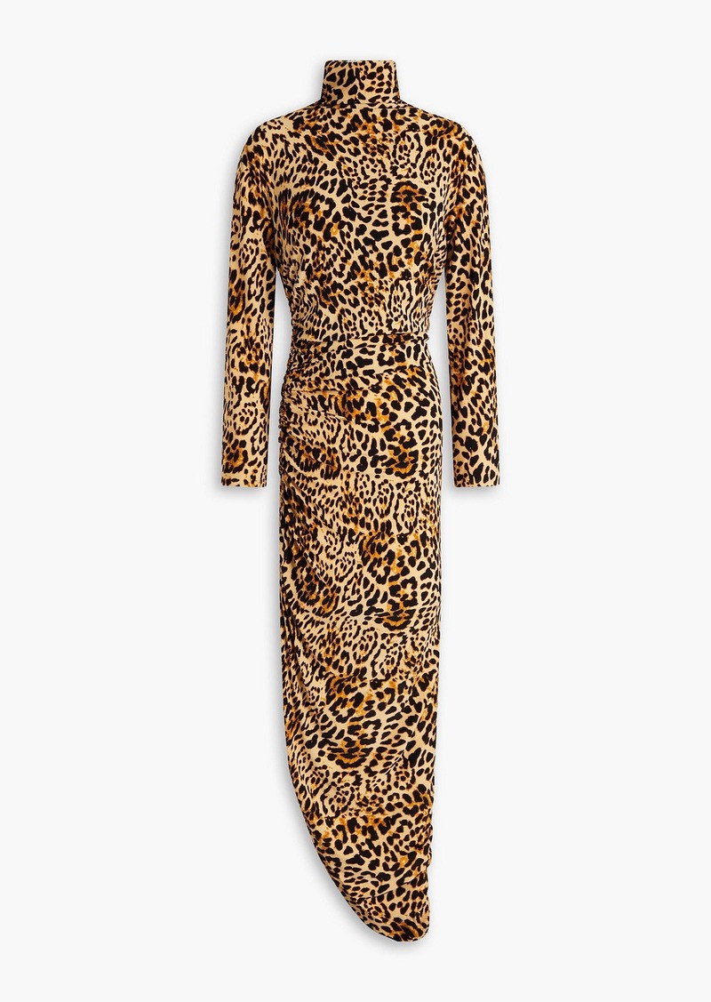 Norma Kamali - Ruched leopard-print stretch-jersey maxi dress - Animal print - FR 34