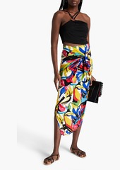 Norma Kamali - Tie-front printed stretch-jersey midi skirt - Multicolor - FR 32