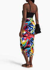 Norma Kamali - Tie-front printed stretch-jersey midi skirt - Multicolor - FR 32