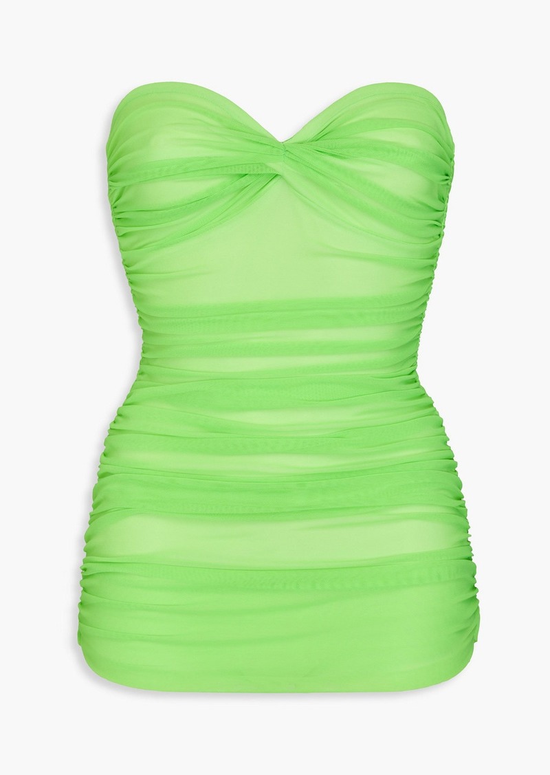 Norma Kamali - Walter Mio ruched neon stretch-tulle bandeau swimsuit - Green - XS