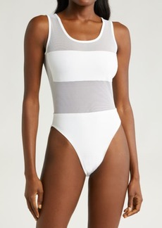 Norma Kamali Mesh Plunge Skirted One-Piece Swimsuit