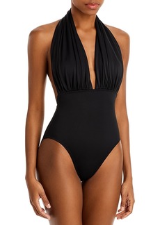 Norma Kamali Halter Low Back One Piece Swimsuit