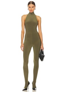 Norma Kamali Halter Turtle Catsuit With Footsie