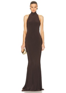 Norma Kamali Halter Turtleneck Fishtail Gown