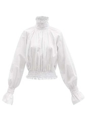Norma Kamali Lantern-sleeve shirred cotton-poplin top