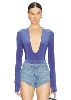 Norma Kamali Long Sleeve Deep U Neck Bodysuit