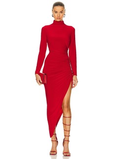 Norma Kamali Long Sleeve Turtleneck Side Drape Gown