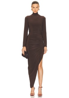 Norma Kamali Long Sleeve Turtleneck Side Drape Gown