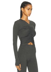 Norma Kamali Long Sleeve V Neck Shirred Front Top