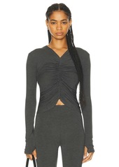 Norma Kamali Long Sleeve V Neck Shirred Front Top