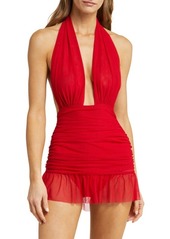 Norma Kamali Mesh Plunge Skirted One-Piece Swimsuit