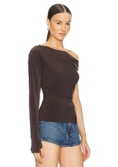 Norma Kamali One Sleeve Drop Shoulder Side Drape Top