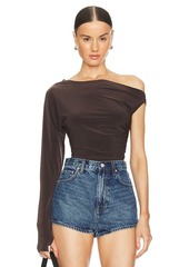 Norma Kamali One Sleeve Drop Shoulder Side Drape Top