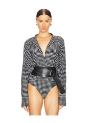 Norma Kamali Oversized Boyfriend Shirt Bodysuit