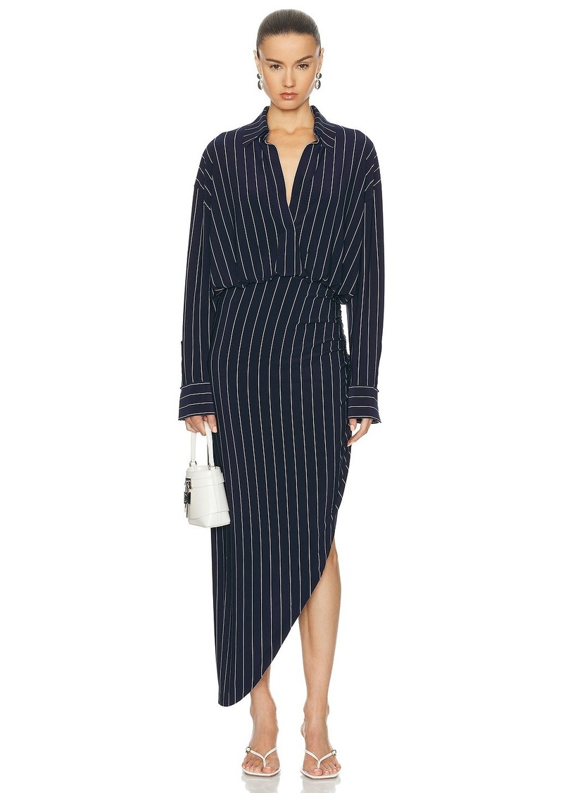 Norma Kamali Oversized Boyfriend Shirt Side Drape Gown