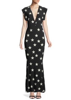 Norma Kamali Plunging Short-Sleeve Star Gown