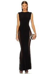 Norma Kamali Sleeveless Crewneck Fishtail Gown With Mesh Sides