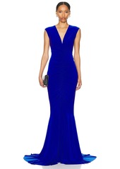 Norma Kamali Sleeveless Deep V Neck Shirred Front Fishtail Gown