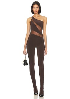Norma Kamali Snake Mesh Catsuit With Footsie