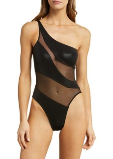 Norma Kamali Snake Mesh Inset One-Shoulder One-Piece Swimsuit