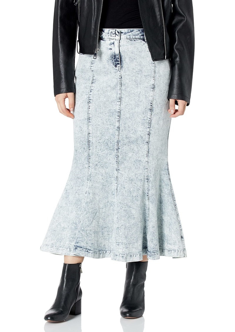 Norma Kamali Women's Fishtail Jean Skirt Light Blue Acid WASH