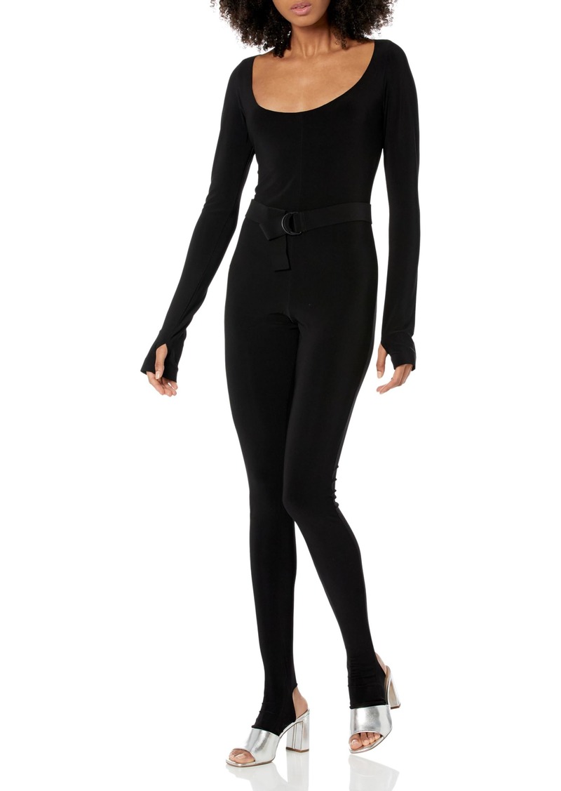 Norma Kamali Women's Long Sleeve Deep Scoop Neck Catsuit W/Footie