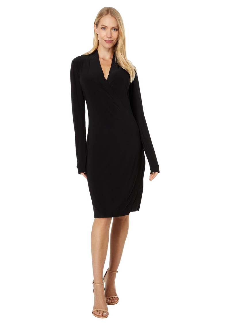 Norma Kamali Women's Long Sleeve Modern Side Drape Dress to Knee Solid  XL