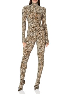 NORMA KAMALI Women's Long Sleeve Open Back Catsuit W/Footsie BB Leopard
