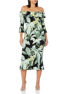 Norma Kamali womens Off Shoulder Ruffle Fishtail to Midcalf Cocktail Dress   US