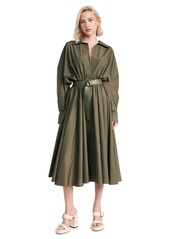 Norma Kamali Women's Oversized Boyfriend Neck Shirt Flared Dress  Green L