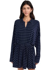 Norma Kamali Women's Super Oversized Shirt Flared Mini Dress  Blue Stripe L