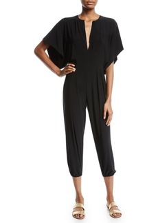 Norma Kamali Rectangle Plunging Kimono-Sleeve Jogger Jumpsuit