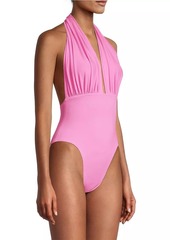 Norma Kamali Ruched Halter Neck One-Piece Swimsuit