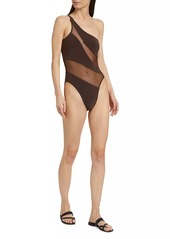 Norma Kamali Snake Mesh Mio One-Shoulder One-Piece Swimsuit