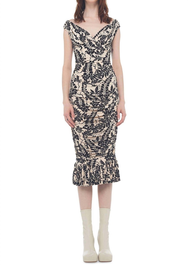 Norma Kamali Tara Dress With Ruffle At The Hem In Vines